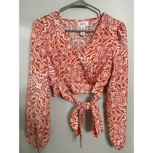 Jopna Orange & White Printed Wrap Crop Top – Size M